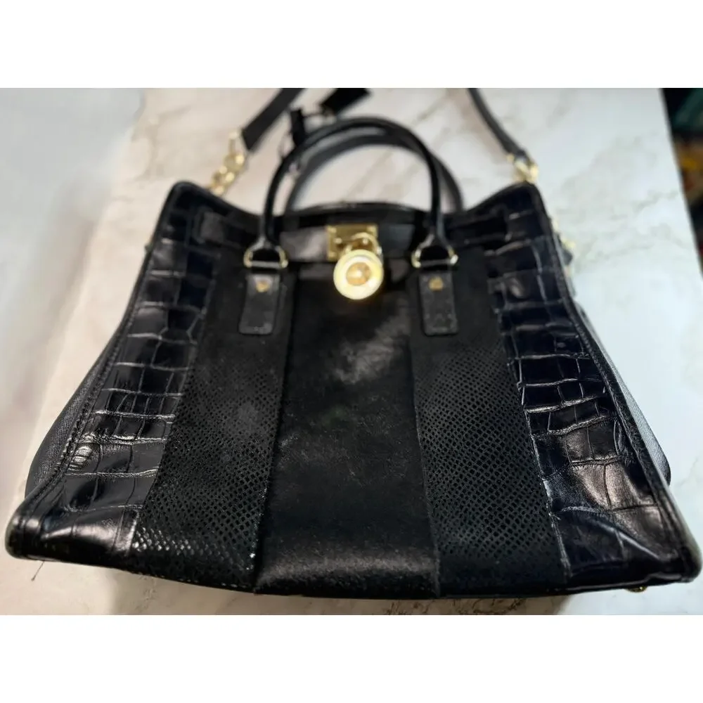 Michael Kors Leather, Python & Croc Embossed Hamilton Satchel Handbag Large - Picture 3 of 16